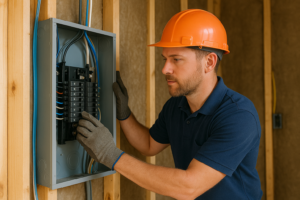 licensed-electrician-upgrading-electrical-panel-austin-tx, old-electrical-panel-vs-modern-smart-panel