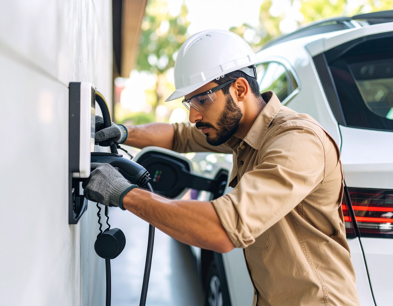 Licensed electrician installing Tesla charger in Austin TX garage