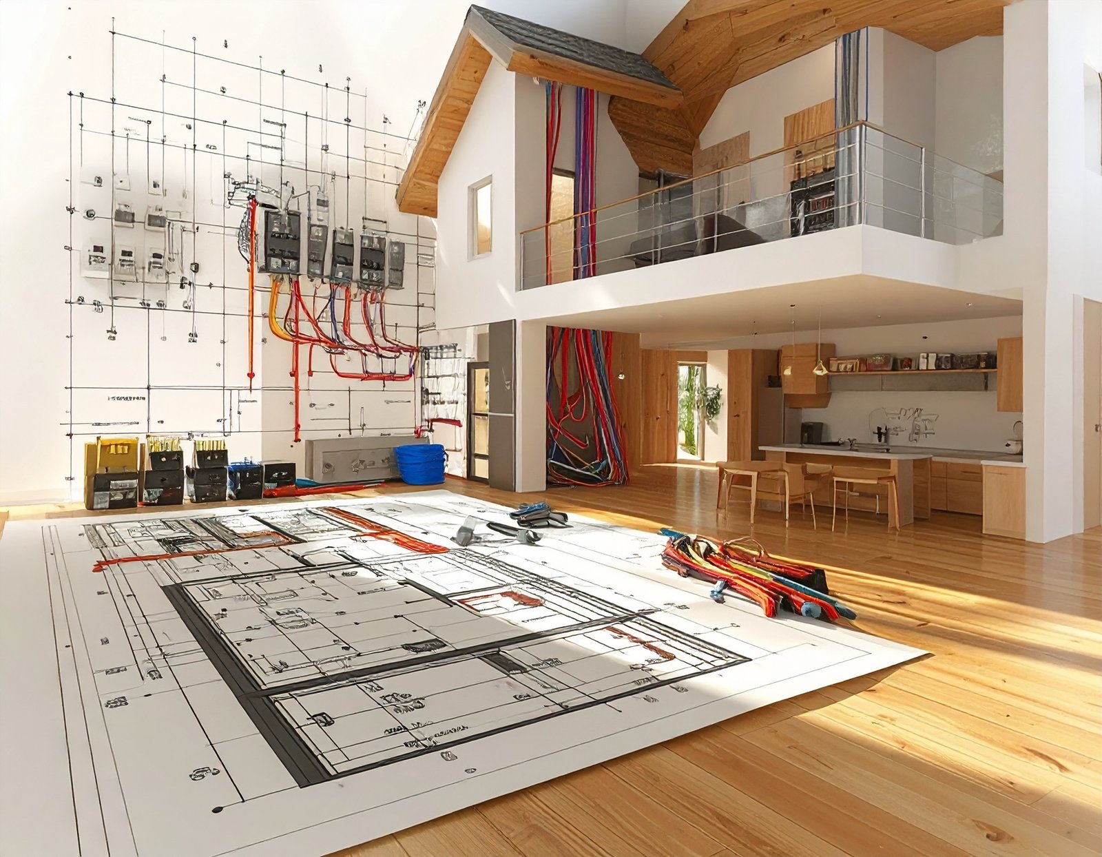 Electrician replacing old wiring in attic of Austin Texas house